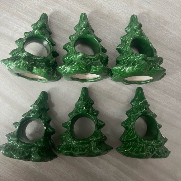 Other - Vintage ceramic Christmas tree napkin ring holders 6